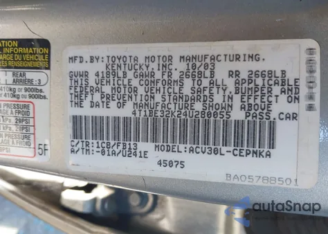 2004 Toyota Camry Le from USA, damaged, VIN 4T1BE32K24U280055